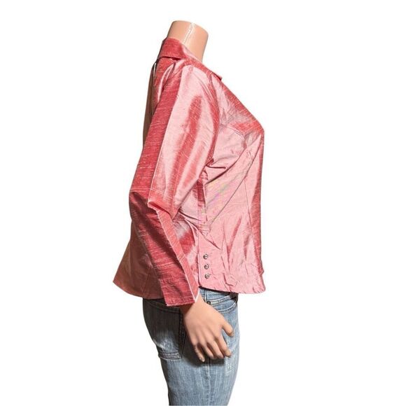 pink button down indie v-neck 3/4 sleeves top 14/L - Picture 3 of 7